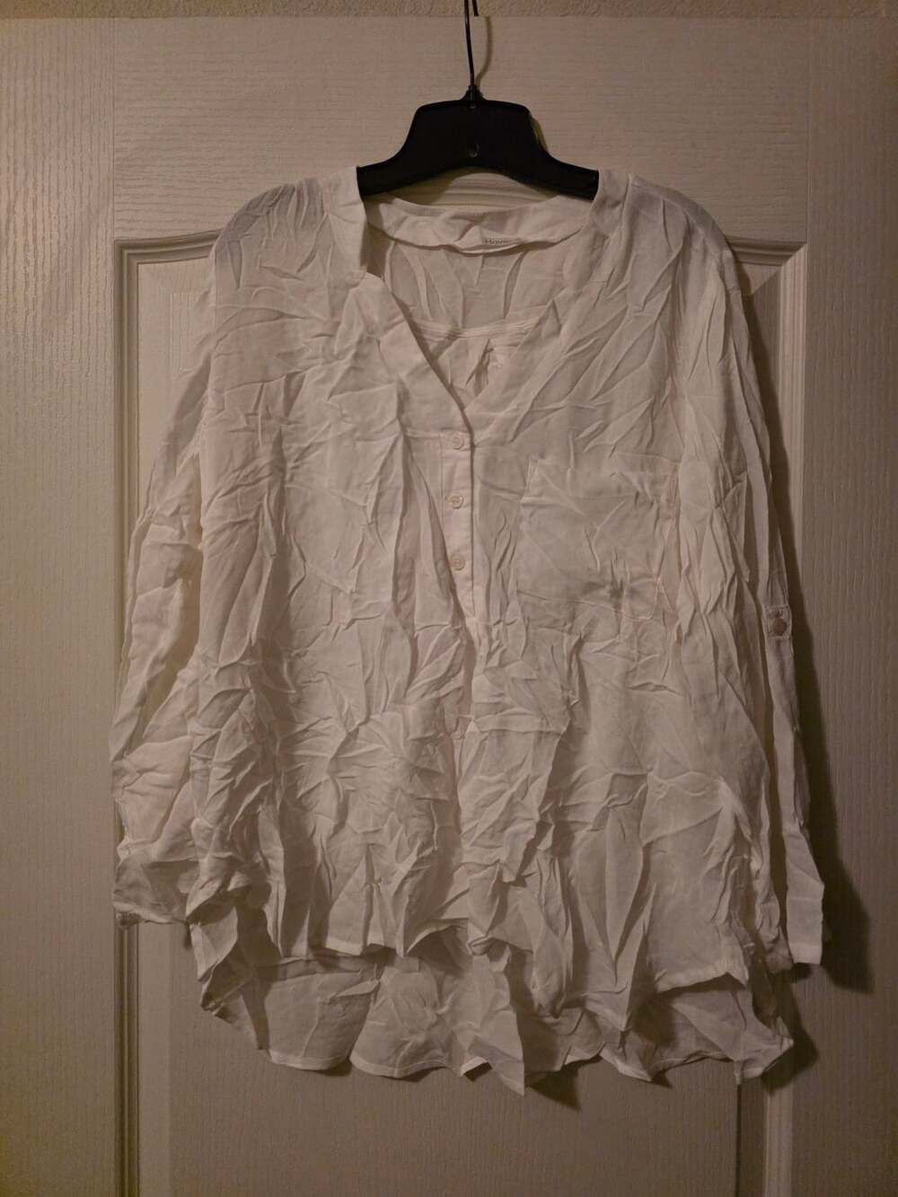 Have Plus Blouse Size 3X White Long Sleeve V-Neck Button Down